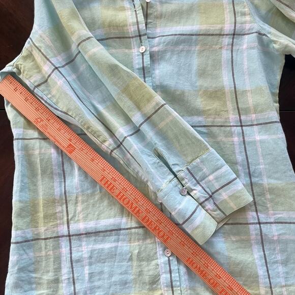 Charter Club Casual Plaid 100% Linen Button Down Tunic Top Size 8 Collared - Picture 7 of 9